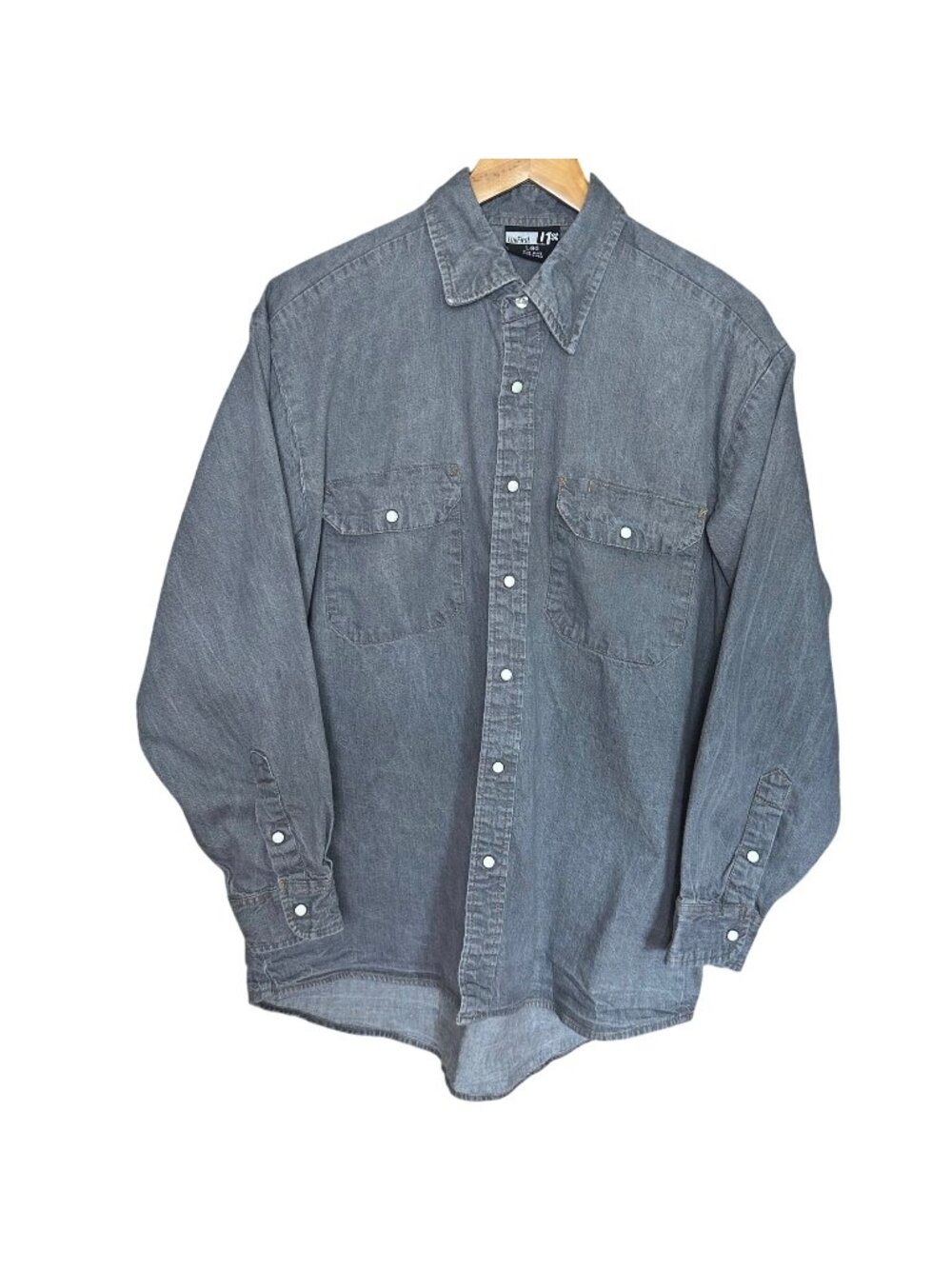 Unifirst Denim Pearl Snap Long Sleeve Work Shirt Western Gray Men's Large